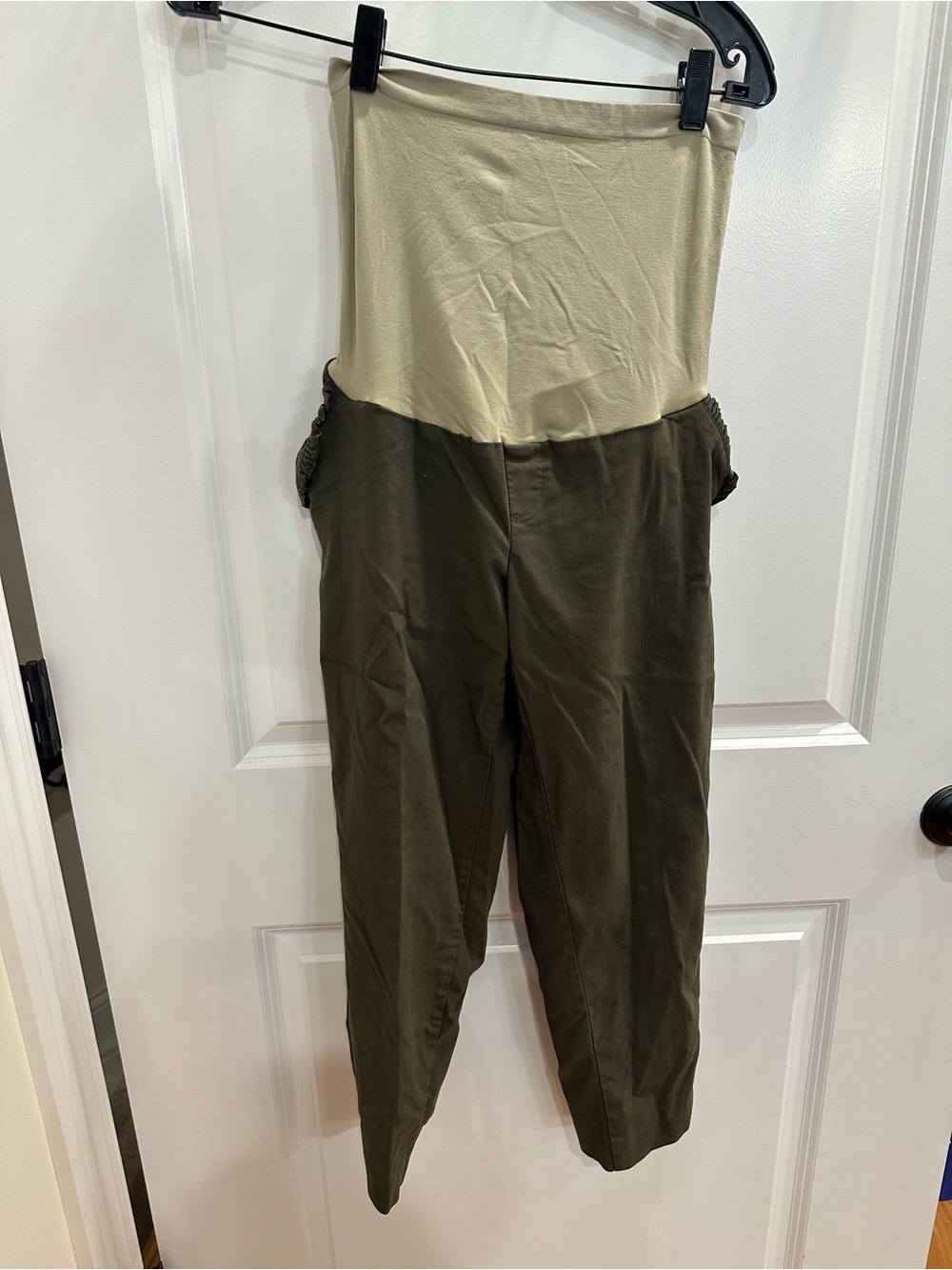 Motherhood Full Panel Maternity Olive Straight Pants with Ruffle Pocket trim